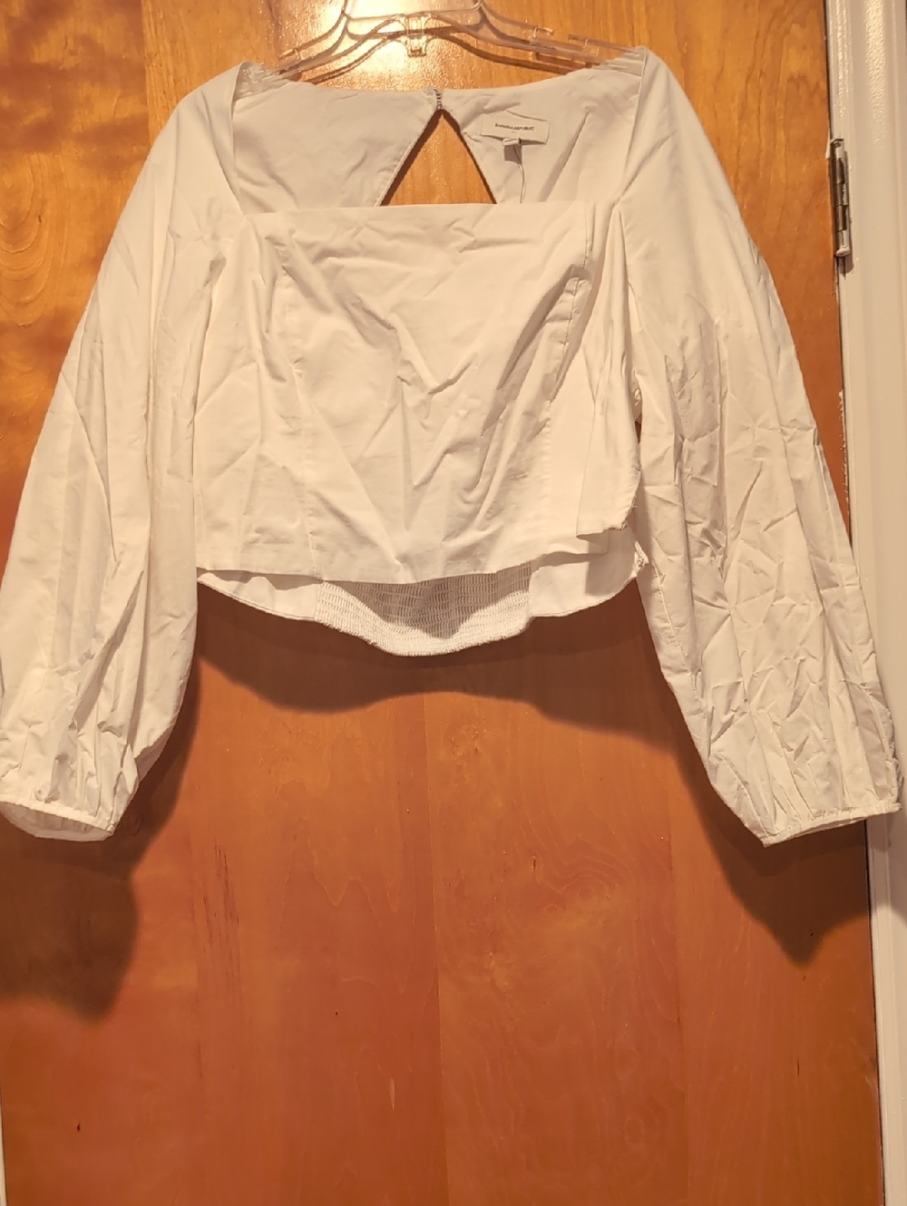 Banana Republic White Square-Neck Cropped Blouse with Balloon Sleeves